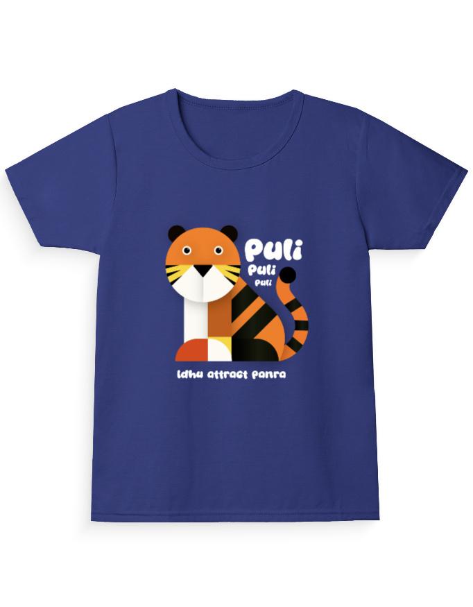 Puli Girl's Crew Neck T-Shirt | Tiger cartoon tshirt