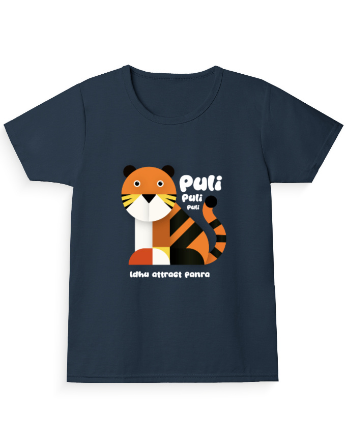 Puli Girl's Crew Neck T-Shirt | Tiger cartoon tshirt